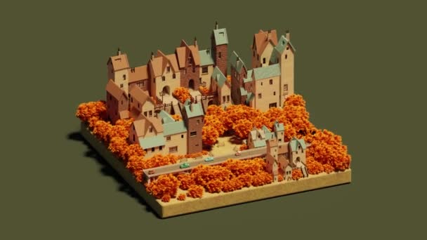 Animacja Pętli Architektonicznej Różnych Wielopiętrowych Budynków Izometrycznych Niskim Stylu Poli — Wideo stockowe