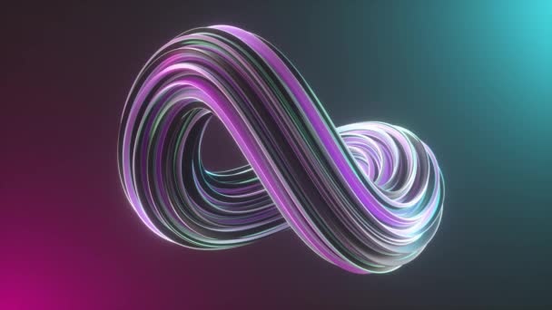 ネオンライトバックグラウンド上のツイストカラフルな青と紫色の抽象的な波形の3Dレンダリングアニメーション — ストック動画