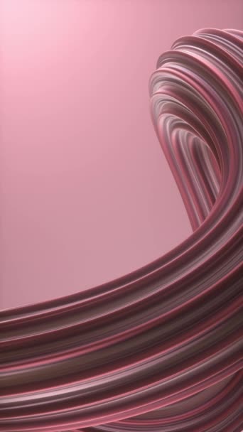 暗い背景に輝く光沢のあるストライプラインで作られたループで抽象的なピンクの背景壁紙の3Dアニメーション バーティカル — ストック動画