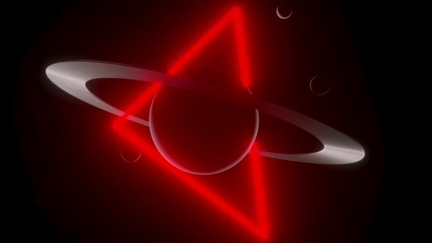 Anello Animazione Misteriosi Anelli Saturno Circondati Triangolo Neon Forma Incandescenza — Video Stock
