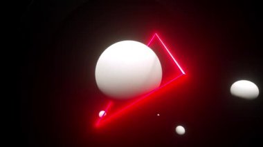 Derin uzayda uyduların yakınında parlayan neon üçgenlerle çevrili gizemli Satürn halkalarının 3 boyutlu animasyonu