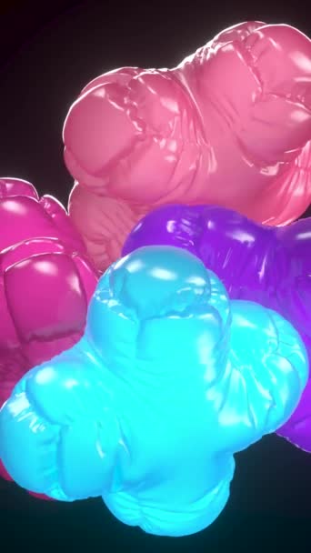 Renderowanie Pionowe Animacja Powolny Ruch Miękkich Wielokolorowych Balonów Łączących Się — Wideo stockowe