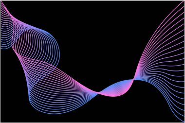 Fütürist neon dalgaları, dinamik hareket ve siyah arkaplan üzerinde pürüzsüz gradyan olan soyut vektör çizimi. Modern müzik, bilim ve teknoloji kavramları için mükemmel.