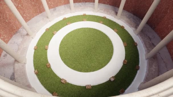Інтер Ротонда Круглою Кімнатою Оточенні Колонок Зеленої Трави Вдень Анімація — стокове відео