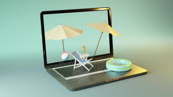 스튜디오에서 표면에 디자인에 키보드에 의자와 노트북의 애니메이션 — 비디오