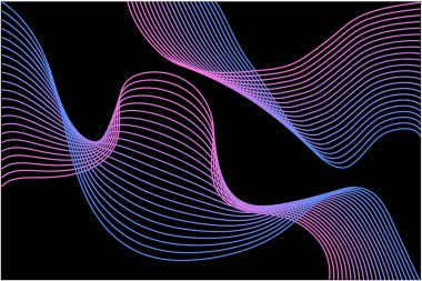 Fütürist neon dalgaları, dinamik hareket ve siyah arkaplan üzerinde pürüzsüz gradyan olan soyut vektör çizimi. Modern müzik, bilim ve teknoloji kavramları için mükemmel.