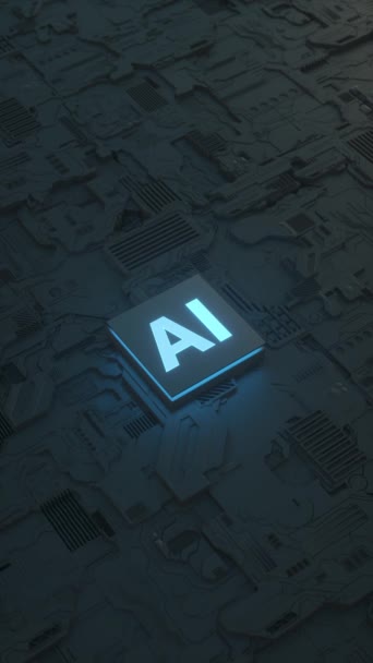 电路板和人工智能微处理器 人工智能概念 3D动画 — 图库视频影像