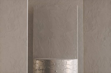 3D renkte gri akrilik boya modern stüdyoya yerleştirilmiş ürün sunumu için desenli podyum