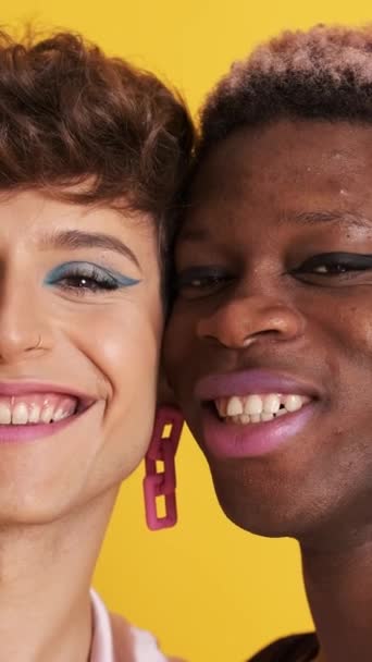 Close Video Two Happy Transgender People Smiling Embracing — Stock Video