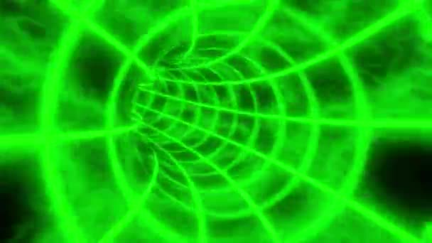 Återgivning Animation Loop Rörelse Oändlig Tunnel Med Glödande Gröna Neonljus — Stockvideo