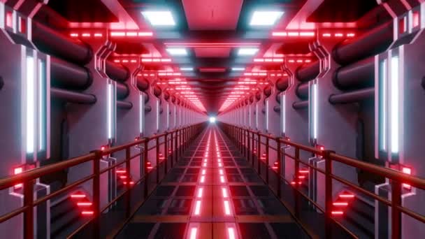 Render Hurok Futurisztikus Végtelen Emelkedett Sétány Piros Fehér Neon Fények — Stock videók