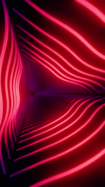 深いトンネルで3Dアニメーションループムーブメントで旅行し 暗い背景に対して生きた輝く赤いネオンライトをもたらします — ストック動画
