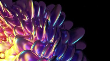 Parlak renkli parçacıkların 3D soyut animasyonu karanlık arkaplana karşı hareket sırasında içeriden yukarı fırlıyor