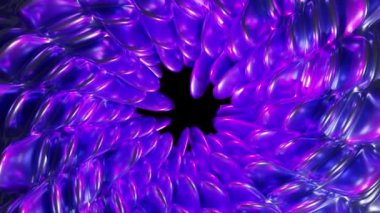 Parlak yanardöner renkli ve soyut çiçekleri yansıtan 3D animasyon. Aydınlık arkaplanda ortaya doğru ilerlerken ve büyürken aynı zamanda soyut çiçekleri yansıtıyor.