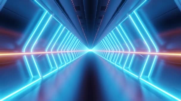 우주선 Sci 배경에서 빛나는 빛으로 미래의 끝없는 복도를 특징으로하는 Loopable — 비디오