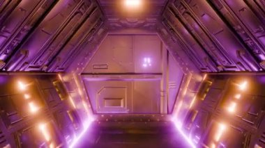 Pembe neon ışıkları, 3D animasyon döngüsü olan geleceksel bir uzay aracı kapısı.