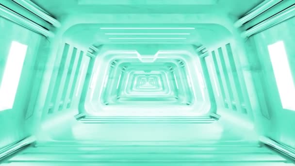 具有动态白光走廊的未来主义科幻宇宙飞船的3D动画无缝环 — 图库视频影像