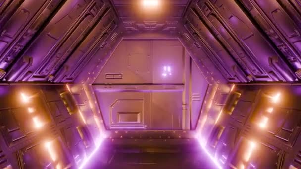 Futuristické Dveře Kosmické Lodi Růžovými Neonovými Světly Animační Smyčka — Stock video