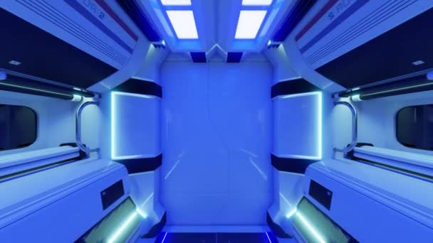 Interiér Dveří Kosmické Lodi Neonovými Světly Animační Smyčka — Stock video