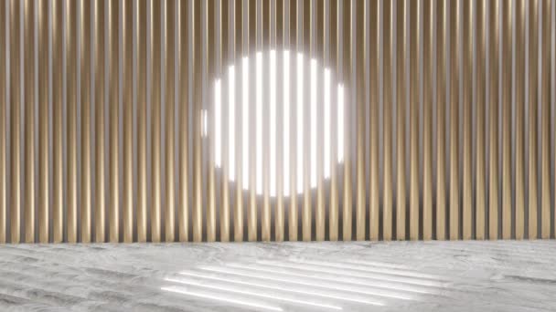 Återgivning Animering Ljus Sol Skiner Genom Gyllene Väggpanel Abstrakt Design — Stockvideo