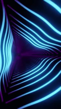 Derin tünelde 3D animasyon döngüsü hareketi ile seyahat ederek koyu arkaplanda parlayan mavi ışıkları canlandırıyor.