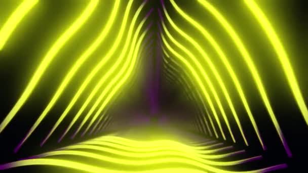 Viajar Movimiento Bucle Animación Túnel Profundo Trayendo Luces Neón Amarillo — Vídeos de Stock