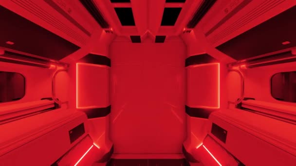 Interieur Van Een Ruimtevaartuig Deur Met Neon Lichten Animatie Lus — Stockvideo
