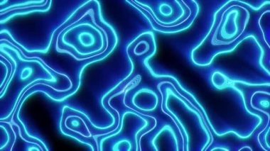 Neon çizgilerin üç boyutlu döngüsü etrafta hareket ediyor ve koyu arkaplanda yeni daireler çiziyor.