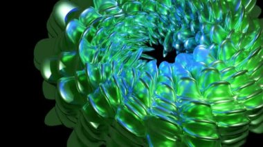 Parlak renkli parçacıkların 3D soyut animasyonu karanlık arkaplana karşı hareket sırasında içeriden yukarı fırlıyor