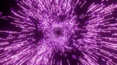 Işığın hızıyla hareket eden parlak neon ışınları ile yaratıcı kozmik arkaplan 3d animasyon döngüsü