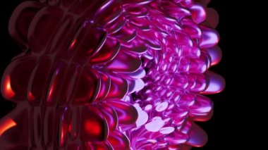 Parlak yanardöner renkli ve soyut çiçekleri yansıtan 3D animasyon. Aydınlık arkaplanda ortaya doğru ilerlerken ve büyürken aynı zamanda soyut çiçekleri yansıtıyor.