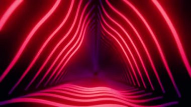 Derin tünelde 3D animasyon döngüsü hareketi ile seyahat ederek koyu arkaplana karşı parlayan kırmızı neon ışıkları canlandırıyor.