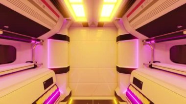 İçinde neon ışıklar, 3 boyutlu animasyon döngüsü olan bir uzay aracı kapısı.
