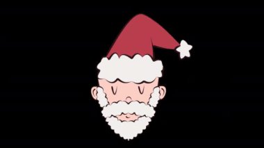 Çizgi film Noel Baba gözlerini yavaşça siyah bir arkaplanda açar ve kapatır. Neşeli bir tatil ifadesi sergiler.