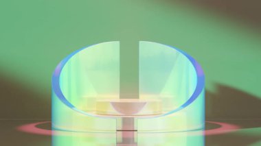Cam yapının aydınlık podyumla dekorasyonu. 3d canlandırma
