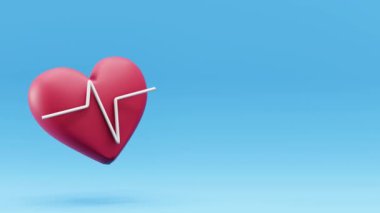 Titreşimli fotorealistik 3D kalp, hayati biyolojik süreçleri sembolize ediyor, canlı mavi gradyan arka plana karşı kardiyak ritim sergiliyor