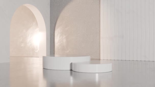 Rendering Image Two White Podiums Product Presentation Placed Floor Light