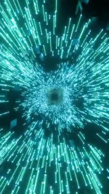 Işığın hızıyla hareket eden parlak neon ışınları ile yaratıcı kozmik arkaplanın 3D animasyonu