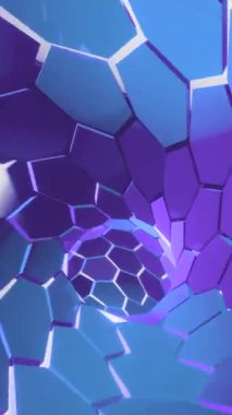 Parlayan altıgenler büyüleyici bir tünel efekti yaratarak, sahne boyunca canlı mavi ve mor renkler sergiliyorlar. Dikey arkaplan