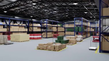 Endüstriyel operasyonlar için gelişmiş depolama altyapısı, organize lojistik ve verimli envanter yönetimini ön plana çıkaran geniş bir depo.