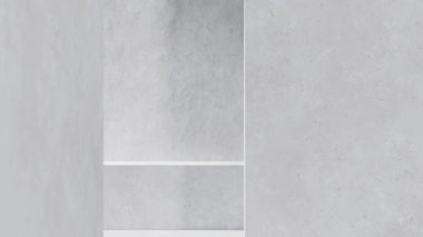 Yumuşak tek renkli yüzey dokusuna sahip temiz kesikler ve geometrik bölümlerin yer aldığı düz beton iç duvarın üç boyutlu görüntüsü