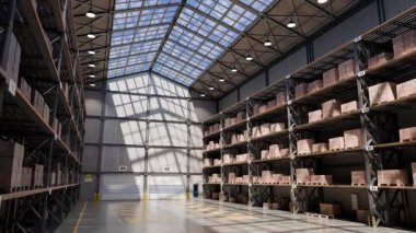 Çağdaş bir depo geniş bir depo sağlamak için tasarlandı, cam çatı kaplama parlak, doğal ışıklandırma