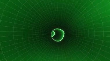 Işıl ışıl yeşil solucan deliği uzay-zaman sürekliliğini büküyor, yoğun enerji ve kozmik çarpıtma ile yerçekimsel alanları büküyor derin uzay aleminde. 3d döngü