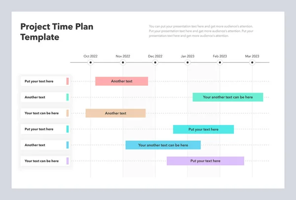 時間間隔で6つのプロジェクトタスクを含むビジネスプロジェクト時間計画テンプレート — ストックベクタ