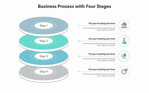 Modelo Processo Negócios Simples Com Quatro Estágios Coloridos Design Infográfico — Vetor de Stock