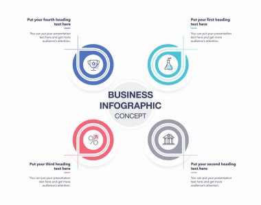 Dört adımlı modern iş bilgi şablonu. Düz bilgi dizaynı.