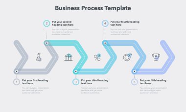 Beş adımlı modern iş planı. Veri görselleştirmesi için basit düz şablon.