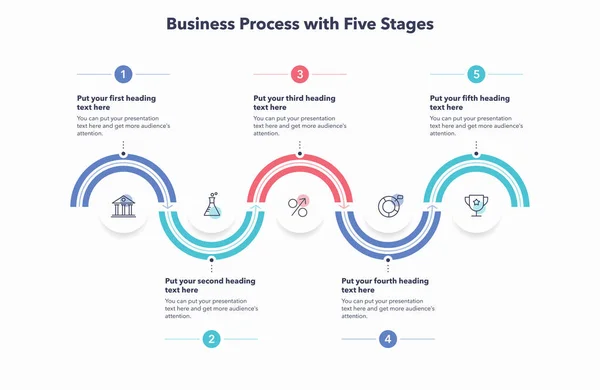 Infográfico Para Processo Negócios Com Cinco Etapas Fácil Usar Para — Vetor de Stock