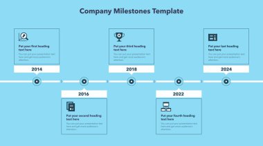 Şirket mihenk taşları şablonu beş basamaklı - mavi versiyonu. İş sunumu için slayt.