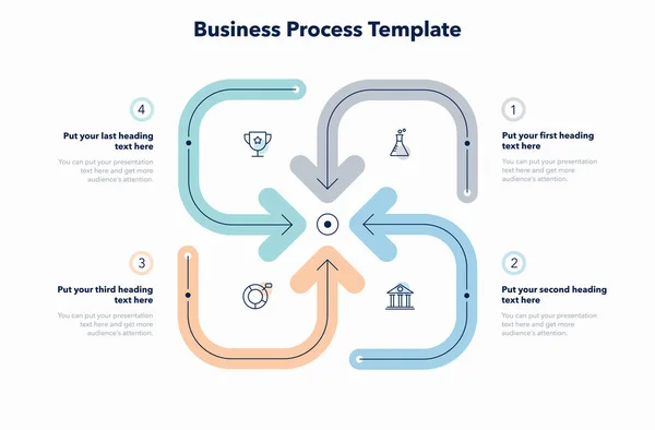 Moderne Geschäftsprozessvorlage Mit Vier Schritten Flaches Infografik Design Mit Minimalistischen — Stockvektor